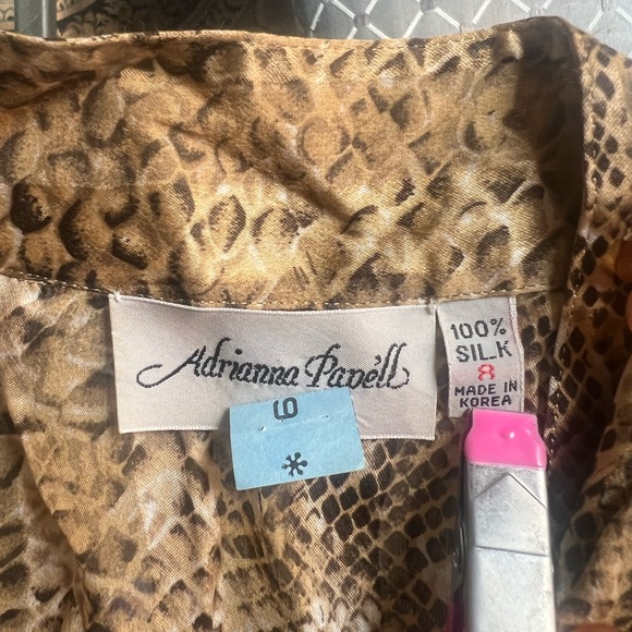 ADRIANNA PAPELL Snake Print Side Button down Closure, High Neck 100% Silk Blouse - Picture 9 of 12